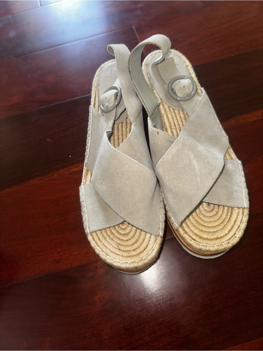 Women's Suede Crisscross Espadrille Sandals in Light Gray